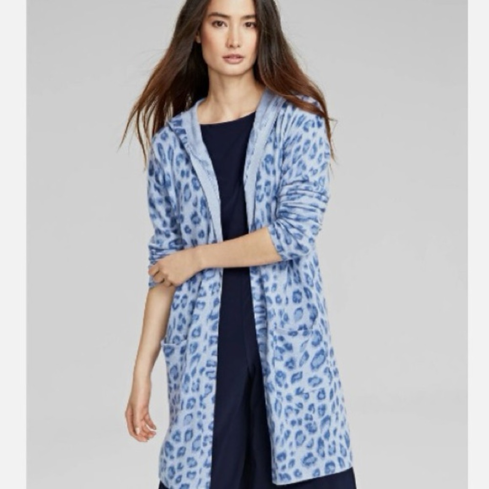 Charter Club Cashmere Blue Leopard Sweater